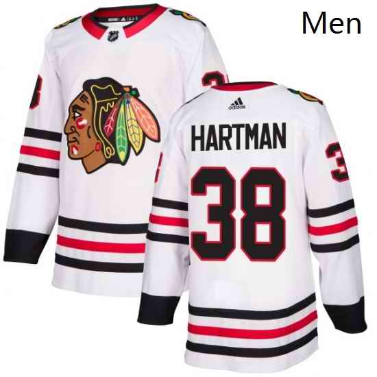 Mens Adidas Chicago Blackhawks 38 Ryan Hartman Authentic White Away NHL Jersey